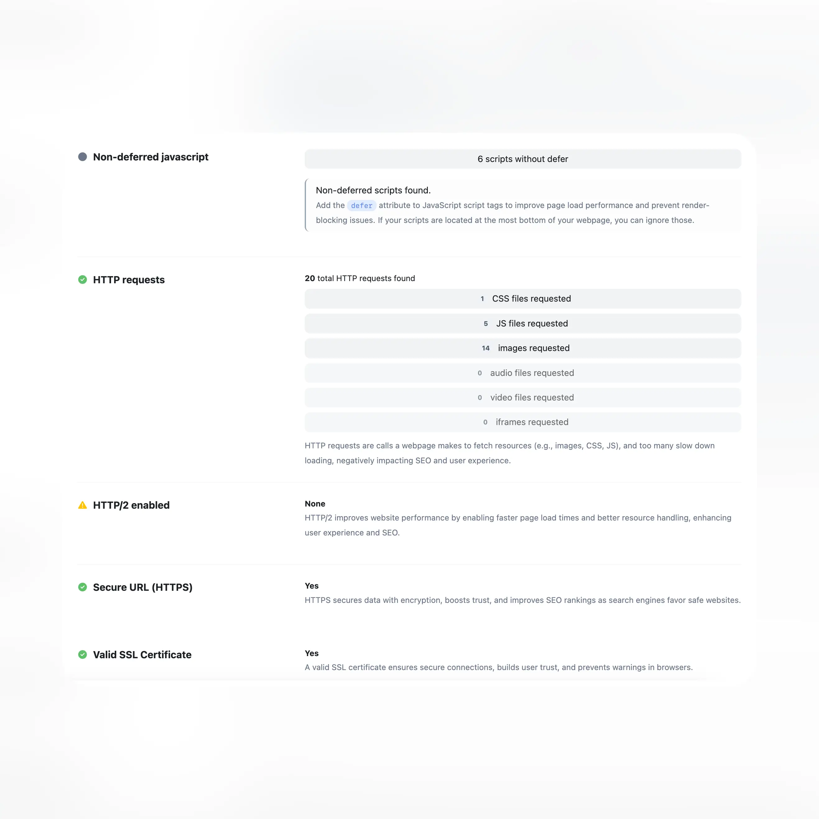 Screenshot der durch seotrix generierten Audit-Tests